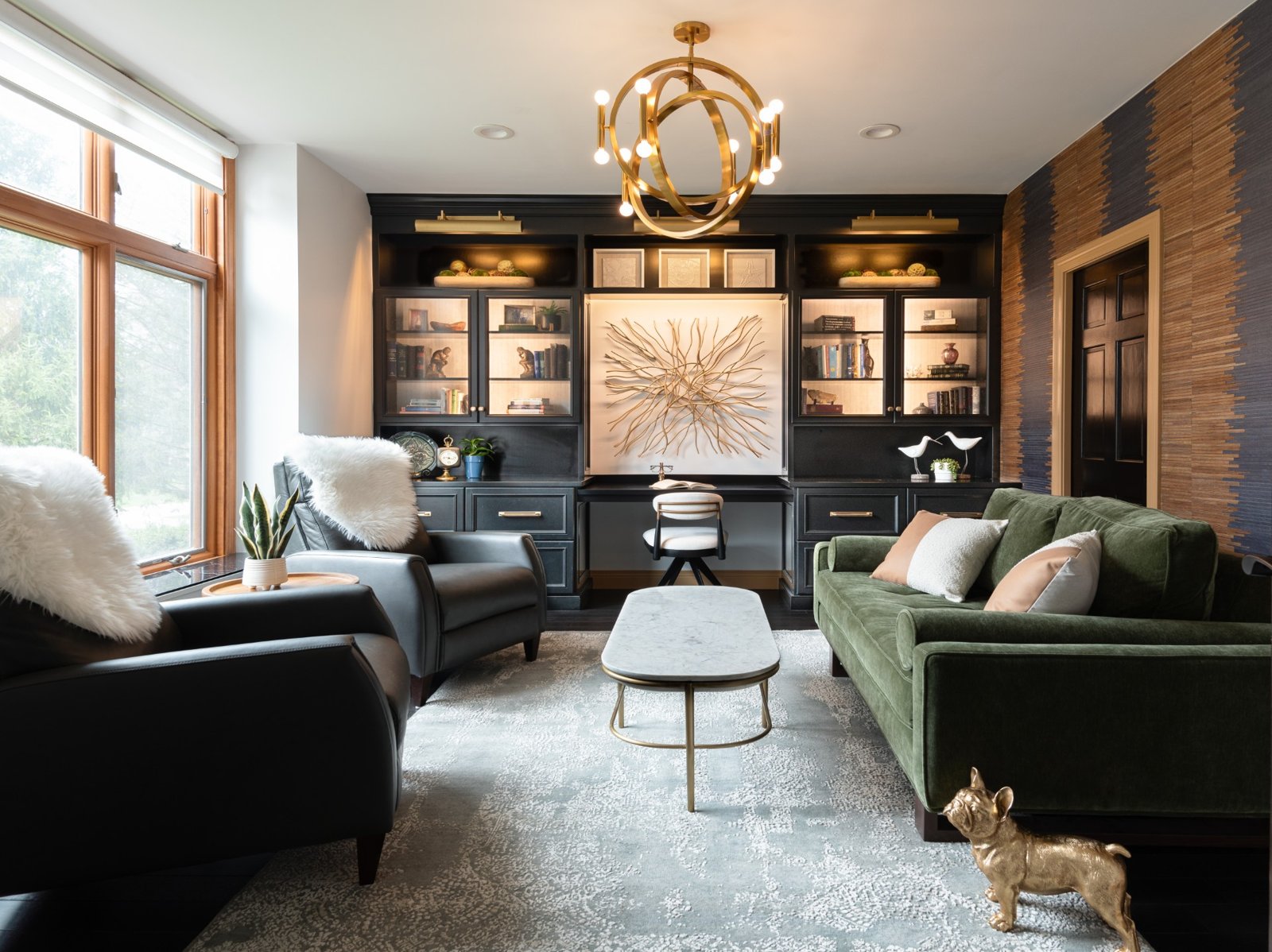 Living room and library designed by Jane Barlow, JB Adaptations